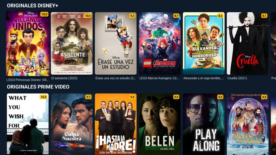 Filas de Originales Disney+ y Prime Video